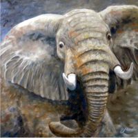 Wilde afrikaanse olifant. Wildlife schilderij.