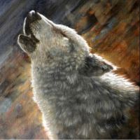 Huilende wolf. Wildlife schilderij met olieverf.
