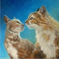 Dubbel portret van 2 rode katten. Olieverf schilderij.