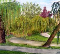 Anne frank plantsoen Eindhoven. Pastel tekening.