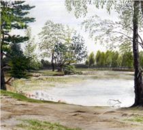 Kiezelven 2. Getekend met pastelkrijtjes.