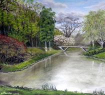 Stadspark in Eindhoven. Pastelkrijt tekening.