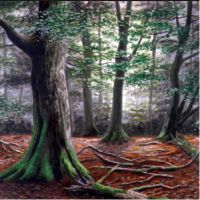 Beukenbos landschap. Met olieverf geschilderd.