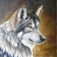 Dierportret van husky hond. Met olieverf.